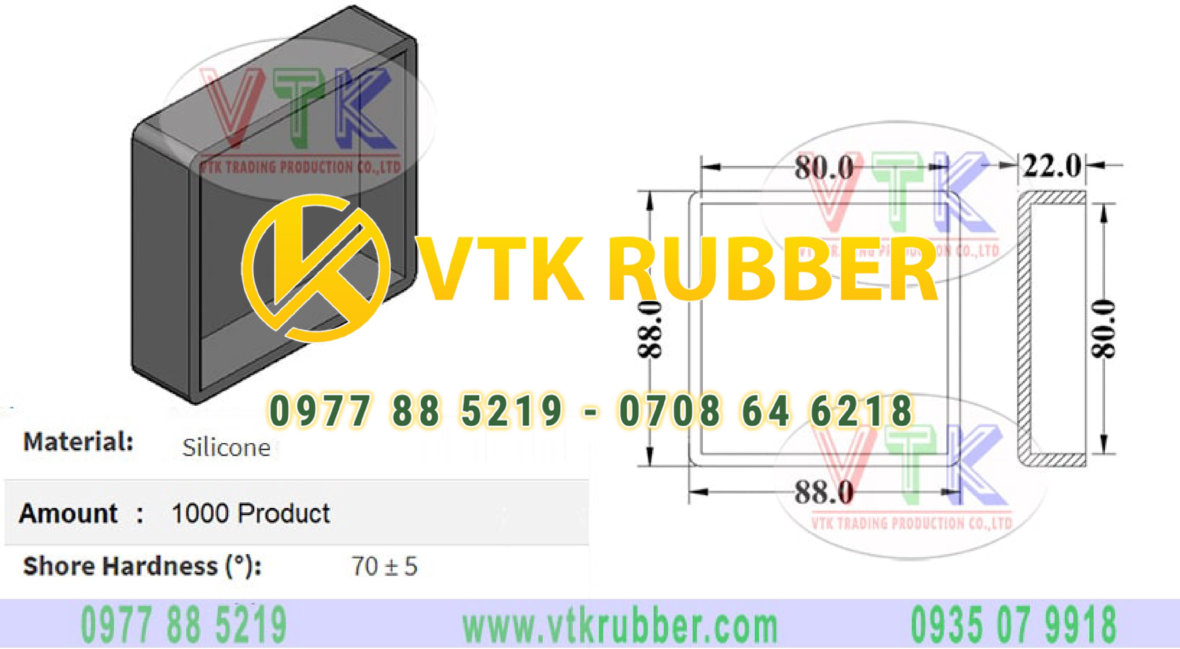 Ron silicone hình hộp vuông 88mm x 88mm x 22mm