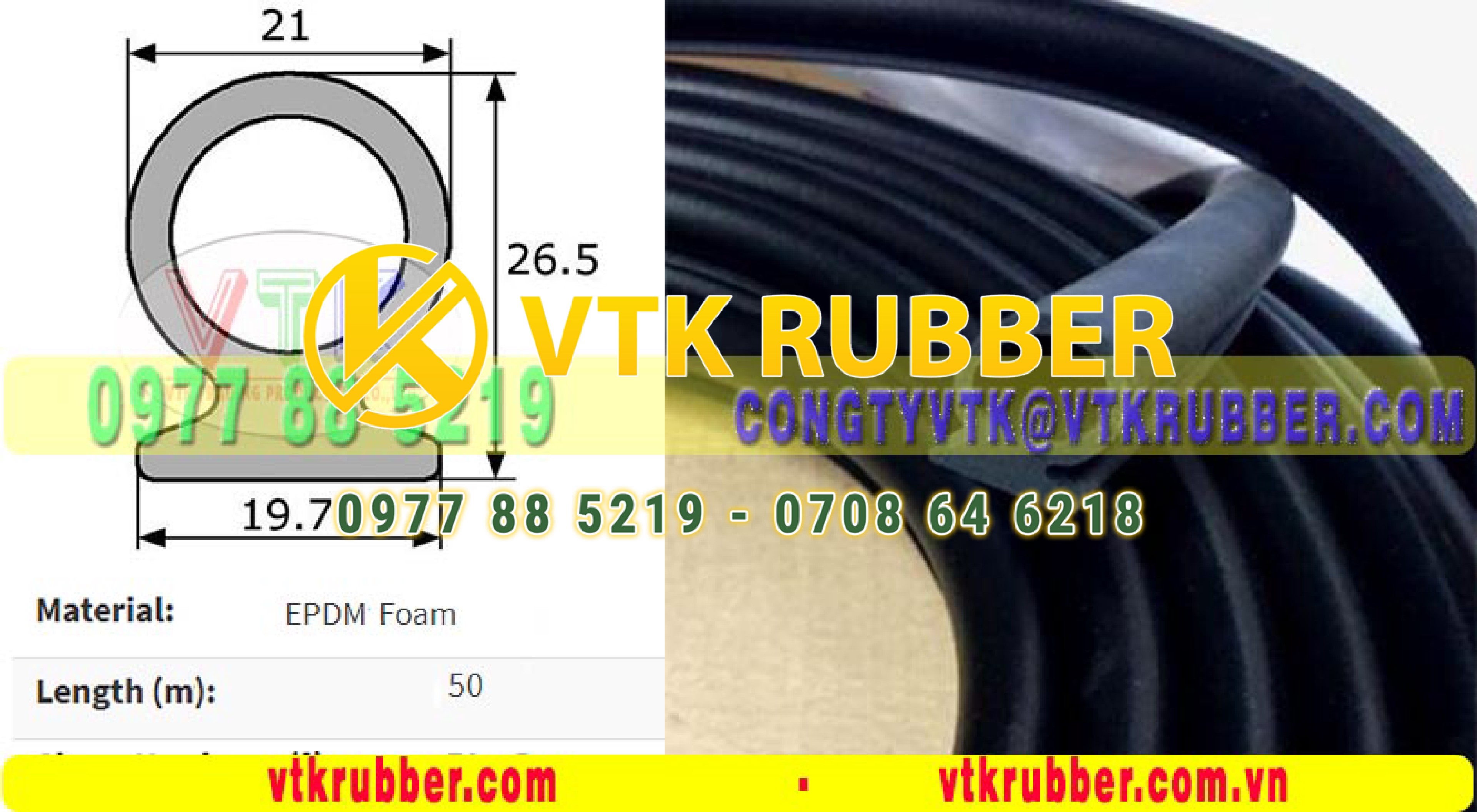 Ron cao su xốp đùn chữ D dày 3mm