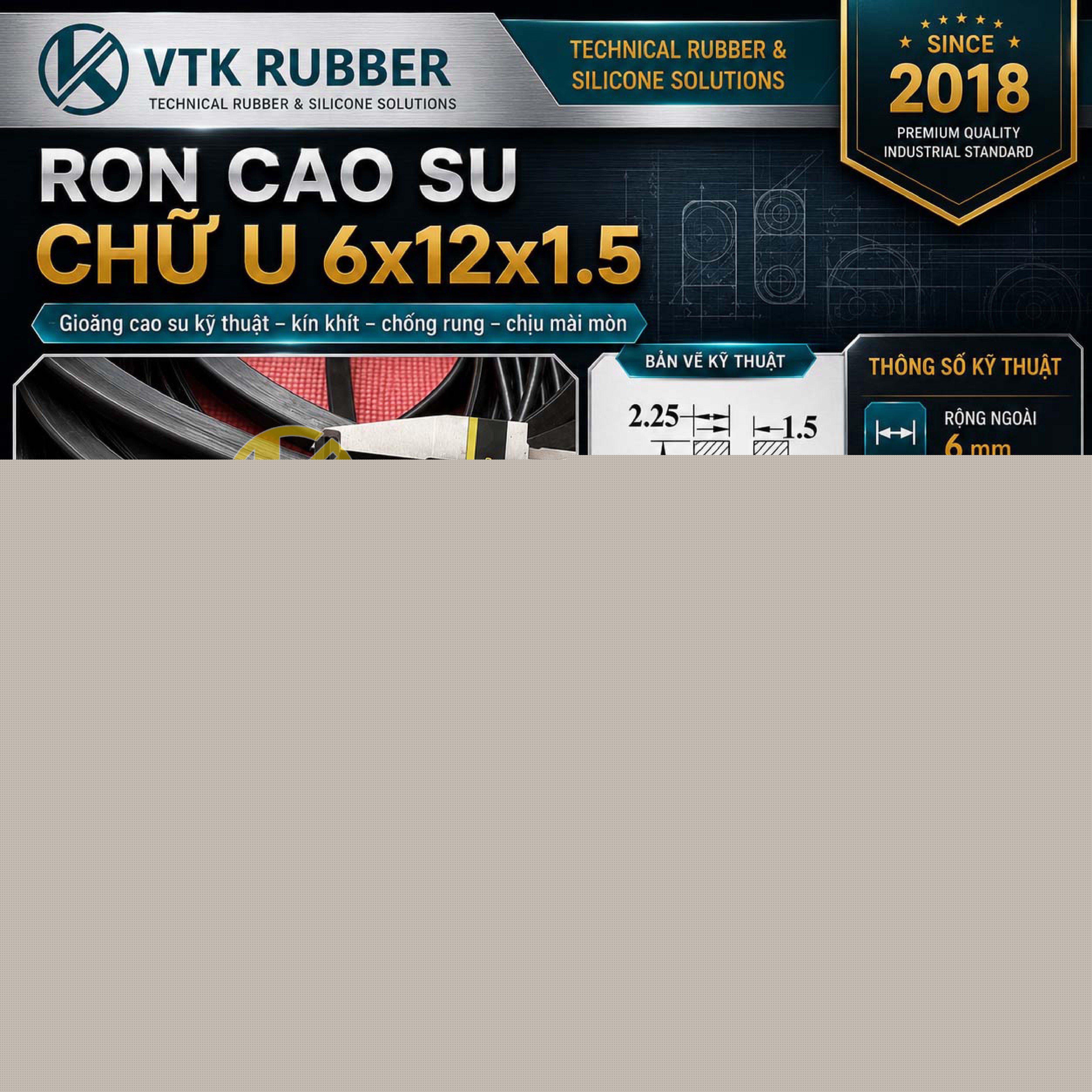 Ron cao su EPDM chữ U 6x12x1.5 chịu nhiệt tại Hà Nội