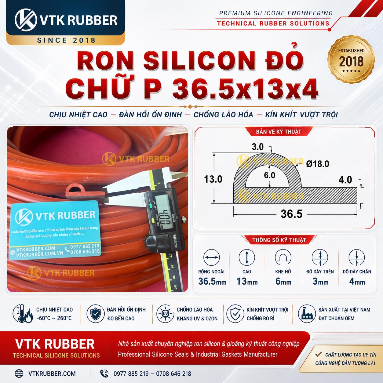 Gia công ron silicon đỏ chữ P 36.5x13x4 tại Khánh Hòa, chống nhiệt, chống bụi và làm kín hiệu quả cho thiết bị công nghiệp