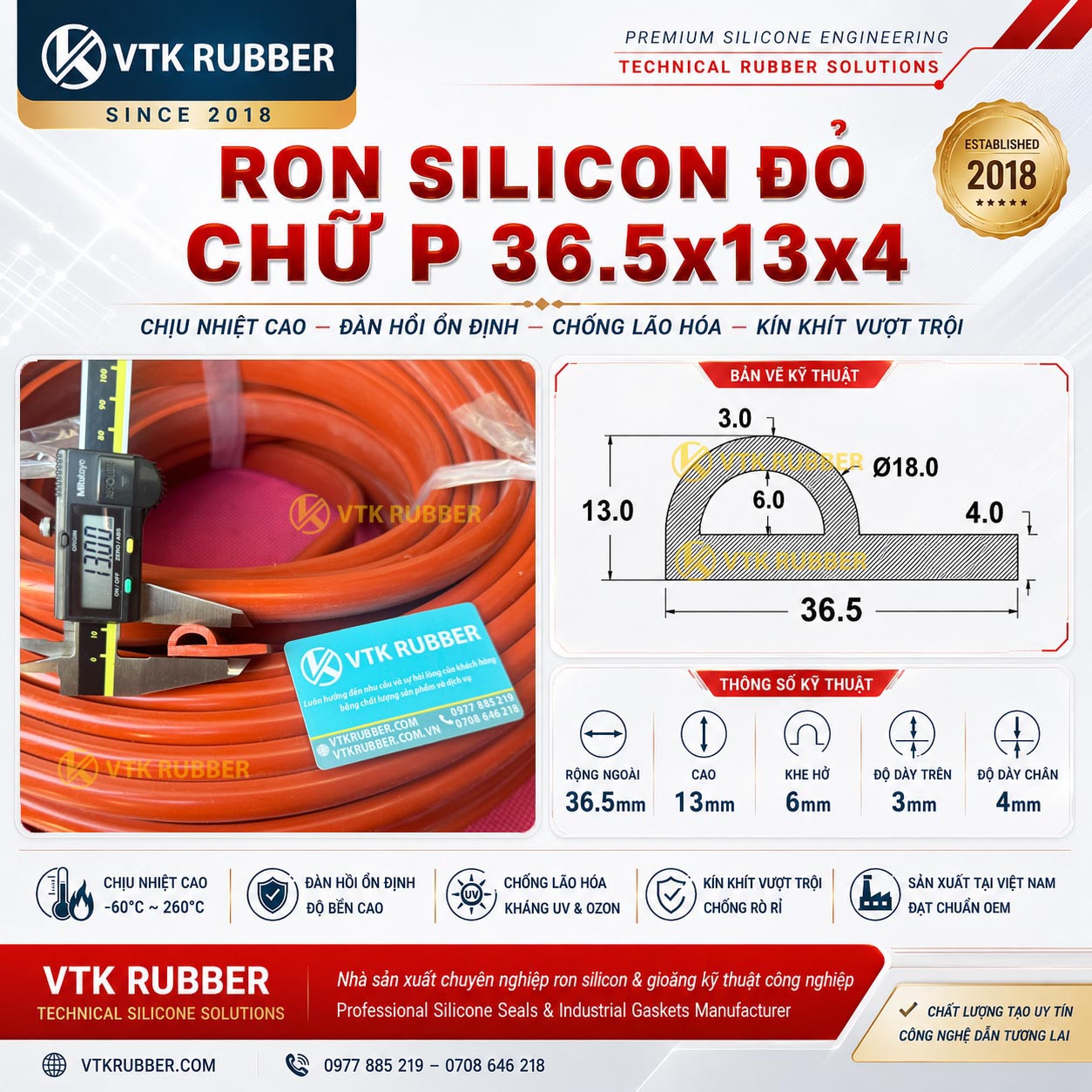 Gia công ron silicon đỏ chữ P 36.5x13x4 tại Khánh Hòa, chống nhiệt, chống bụi và làm kín hiệu quả cho thiết bị công nghiệp
