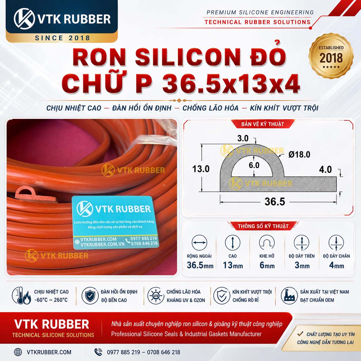 Gia công ron silicon đỏ chữ P 36.5x13x4 tại Khánh Hòa, chống nhiệt, chống bụi và làm kín hiệu quả cho thiết bị công nghiệp