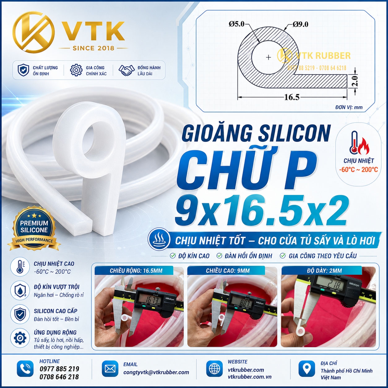 Gioăng silicon chữ P 9x16.5x2 tại Cần Thơ chuyên chịu nhiệt, giữ kín hơi và chống thất thoát nhiệt cho cửa tủ sấy, lò hơi và thiết bị công nghiệp