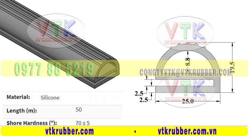 Xưởng sản xuất gioăng silicone chữ E dùng cho lò sấy, tủ hấp ở tỉnh Bạc Liêu