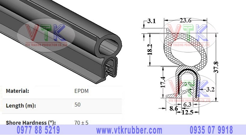 Gioăng cao su EPDM chữ U có bọc kẽm ở Đồng Tháp