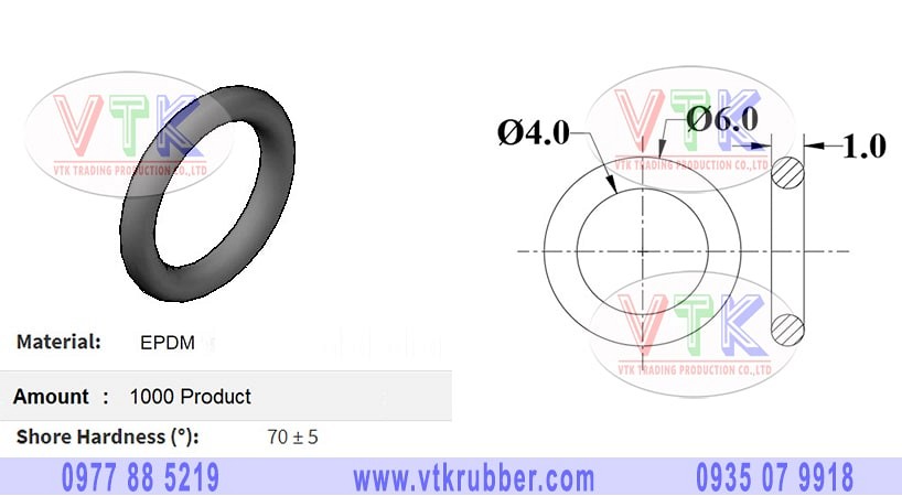 Oring cao su silicon màu đen, đỏ OD 6mm ID 4mm
