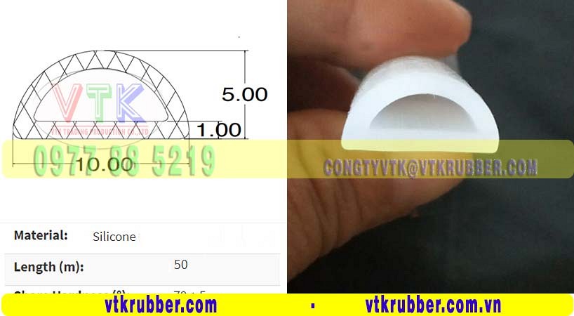 Ron silicone đùn chữ D 10x5mm
