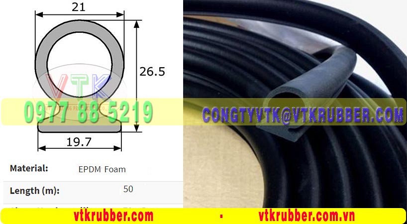 Ron cao su xốp đùn chữ D dày 3mm