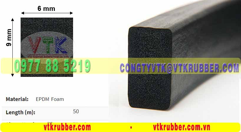Ron cao su xốp hình chữ nhật 6x9mm