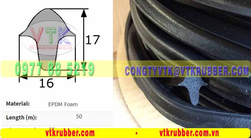 Ron cao su xốp chữ T 16mm x 17mm